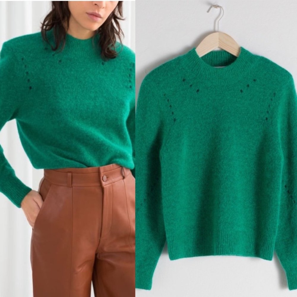 & Other Stories Green Alpaca Blend Structured Sweater L NWT